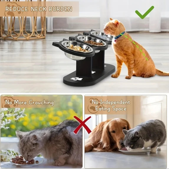 3-Bowl Elevated Cat Feeding Station