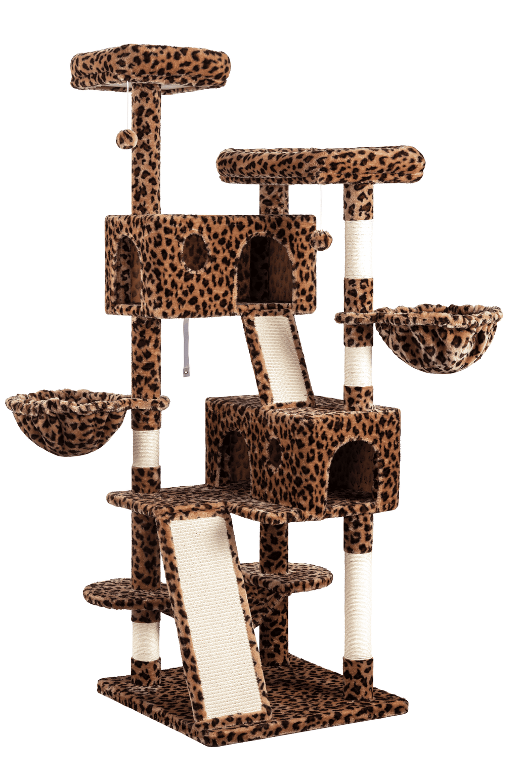 65.7" Large Cat Tree and Tower Condo for Indoor Cats with 2 Scratching Boards, Hammock & Post, Leopard Print