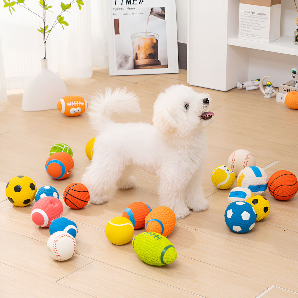 Squeaky Latex Dog Ball Toy, 3.6 Inch Interactive Fetch Ball for Medium Large Breeds, Durable Chew Toy for Indoor Outdoor Play, Tennis Style Pet Training Aid