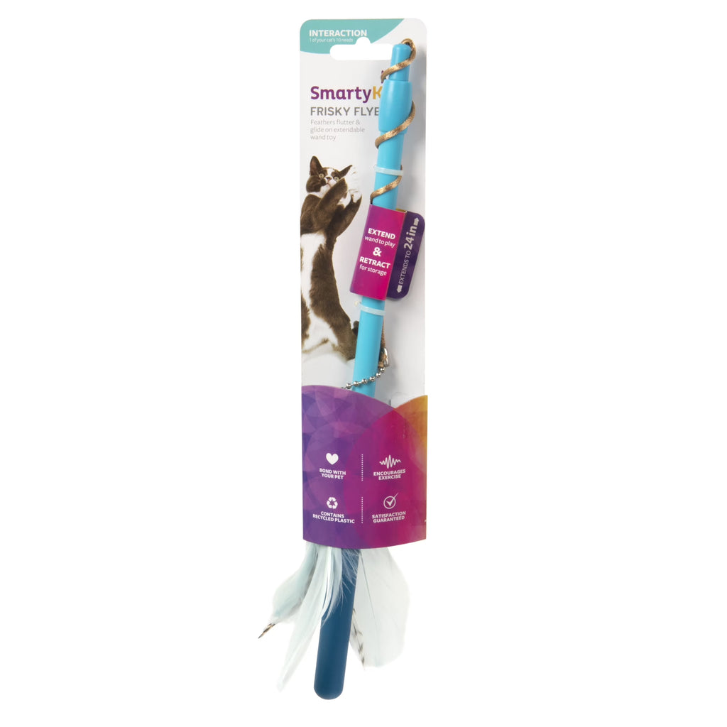 Frisky Flyer, Interactive Cat Toy, Extendable and Retractable Wand with Feathers