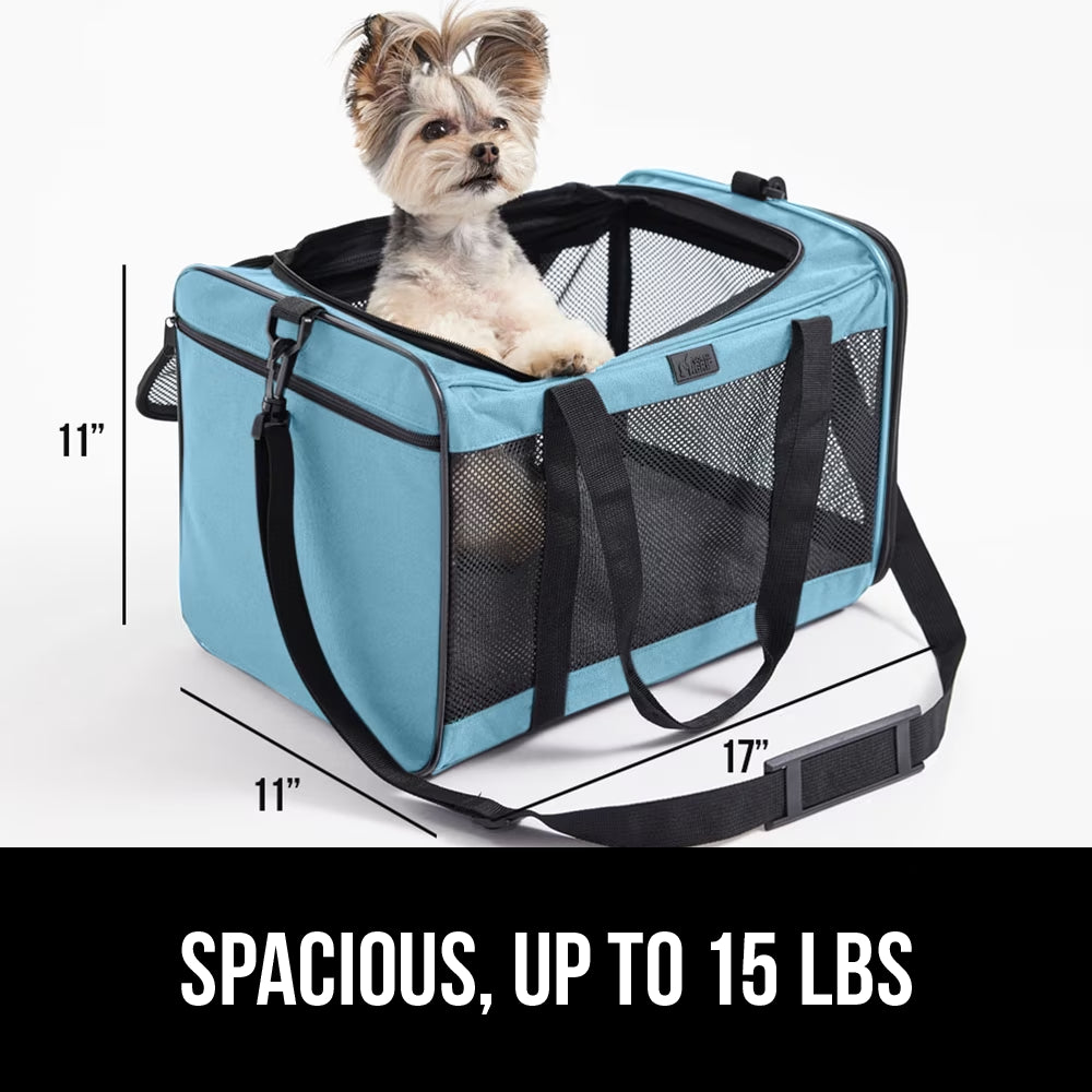 Cat Carrier Portable Dog Kennel up to 15 Lbs, Airline Pet Travel Bag, Blue