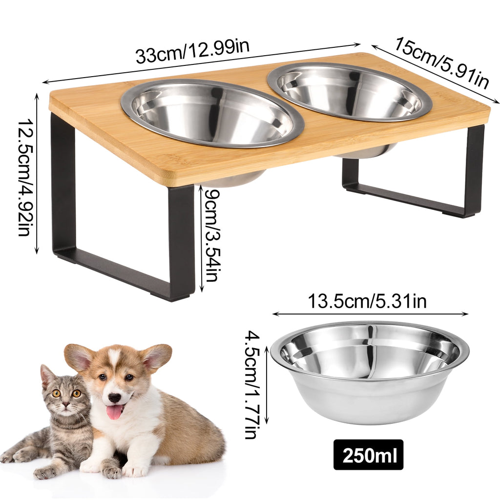 Cat Food Bowls, Elevated Stainless Steel Cat Bowls, 15 Degree Tilted Raised Bowls for Food and Water, with Stand and anti Vomit Feeding Station for Indoor Cats and Small Dogs(Stainless Steel)
