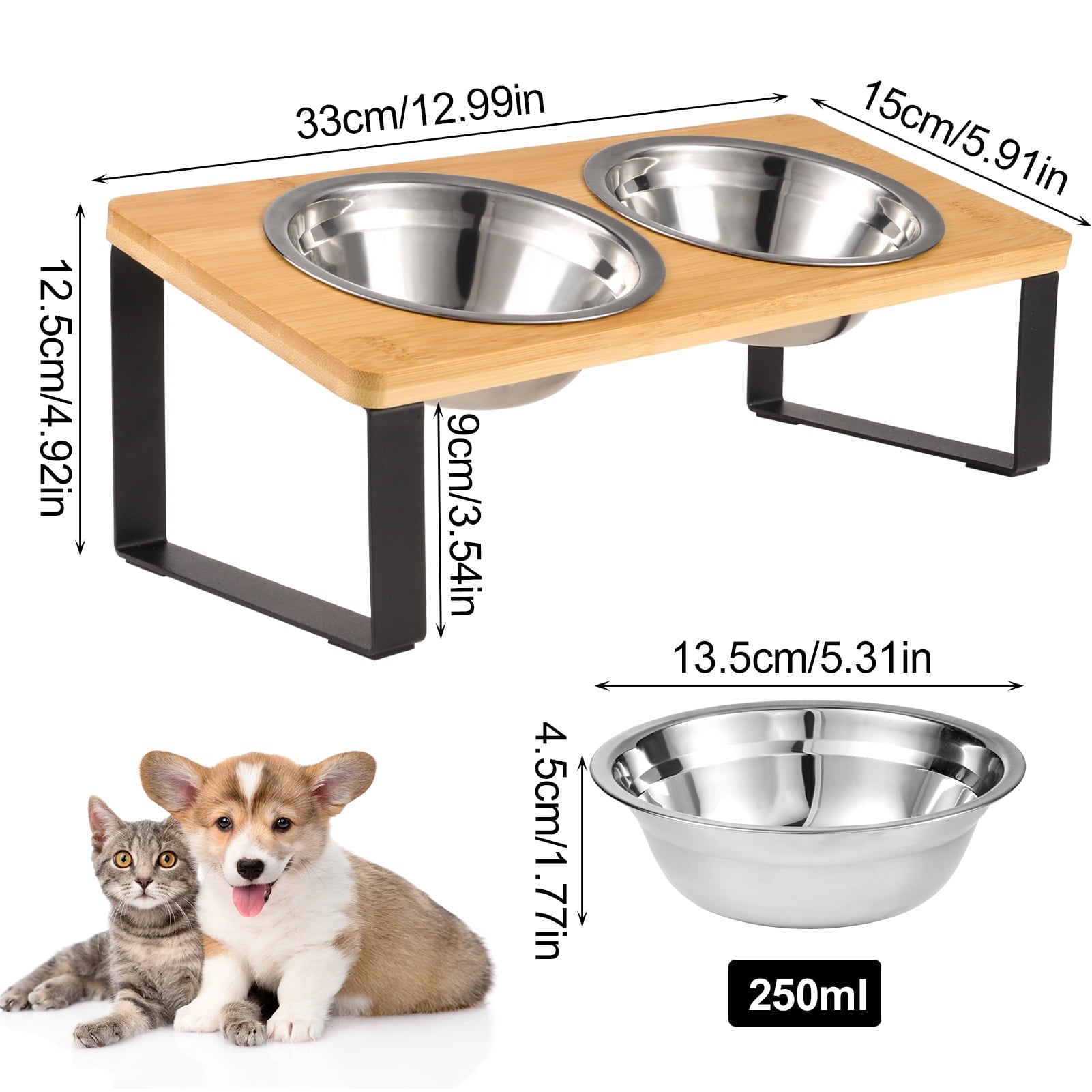 Cat Food Bowls, Elevated Stainless Steel Cat Bowls, 15 Degree Tilted Raised Bowls for Food and Water, with Stand and anti Vomit Feeding Station for Indoor Cats and Small Dogs(Stainless Steel)