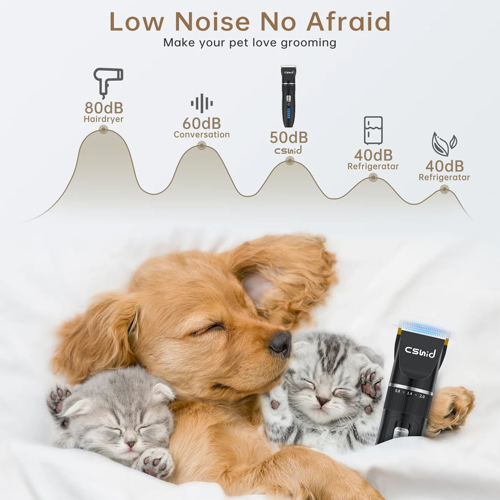 Dog Hair Clippers, Professional LED Display Dog Grooming Kit, Cordless Quiet Pets Clippers Hair Trimmer, Low Noise Dog Shaver Clipper with 4 Comb Guides, 5 Size Fine Tuning Knob for Thick Coats Cats