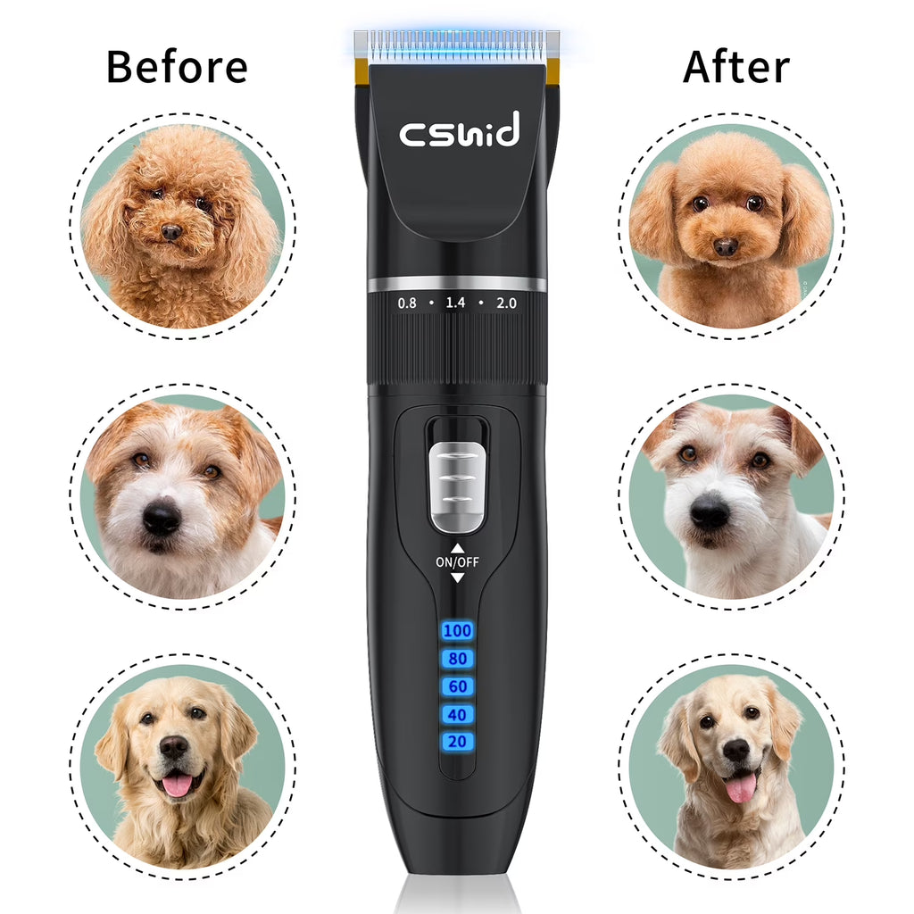 Dog Hair Clippers, Professional LED Display Dog Grooming Kit, Cordless Quiet Pets Clippers Hair Trimmer, Low Noise Dog Shaver Clipper with 4 Comb Guides, 5 Size Fine Tuning Knob for Thick Coats Cats