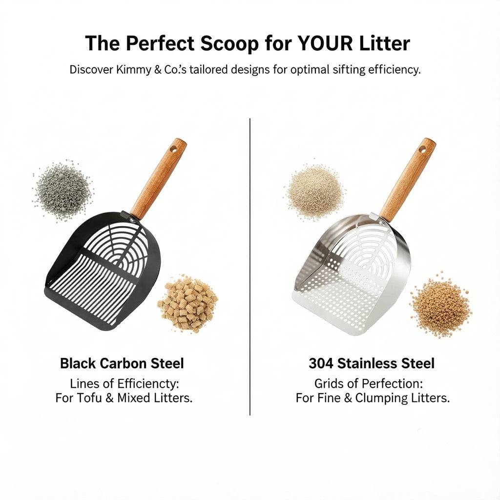 Heavy Duty Stainless Steel Cat Litter Scoop with Solid Wood Handle, Silver round Holes