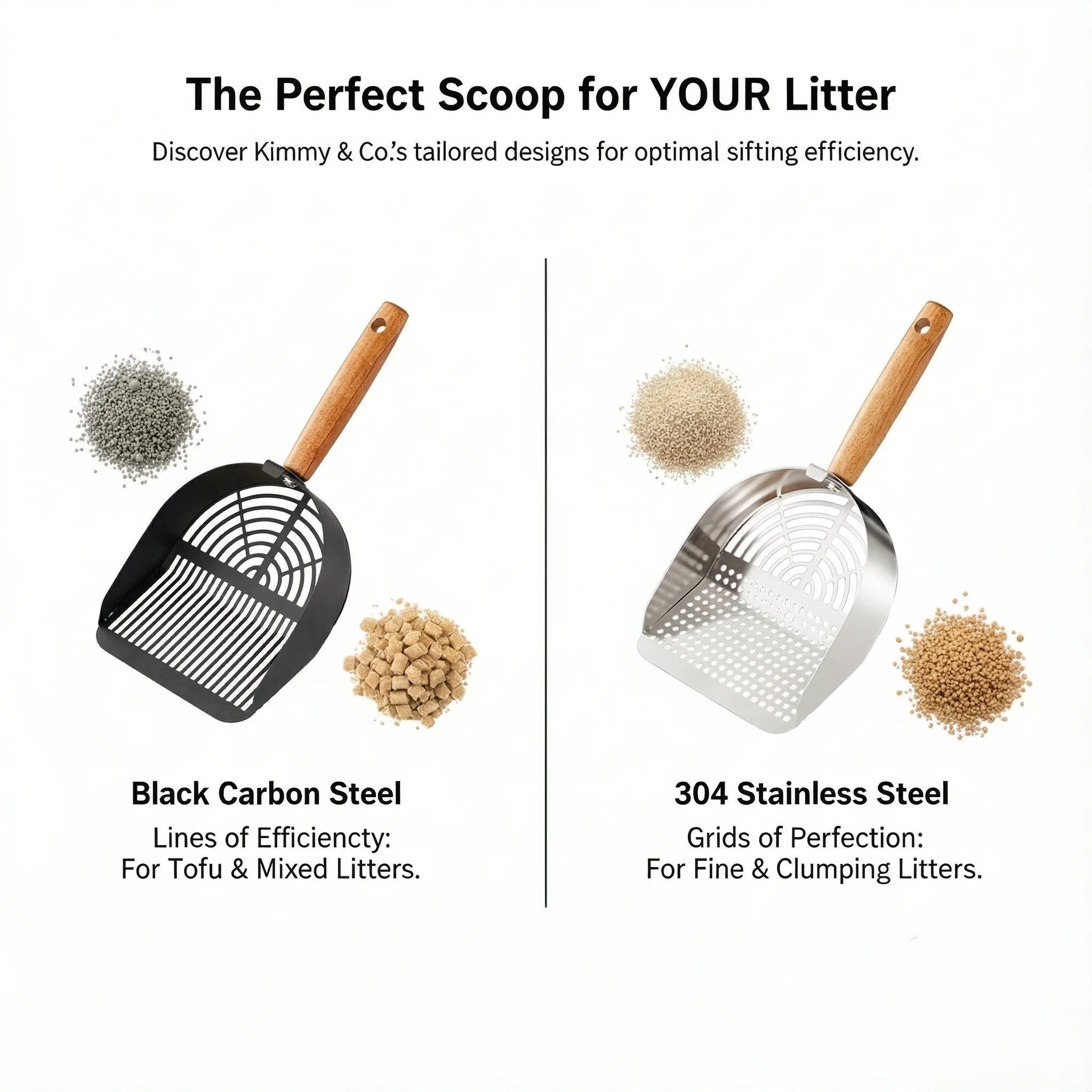 Heavy Duty Stainless Steel Cat Litter Scoop with Solid Wood Handle, Silver round Holes