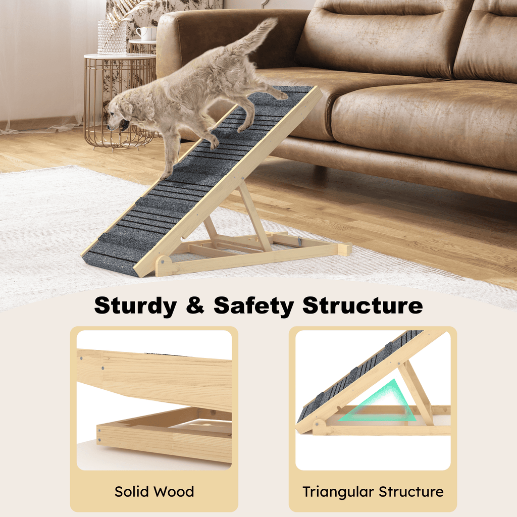 Dog Ramp for Bed W/ 7 Adjustable Heights, Folding Pet Ramp for Small, Large & Cats W/ Non-Slip Surface & Strip, Height from 10.2" to 26.8"(Supports up to 150Lbs)