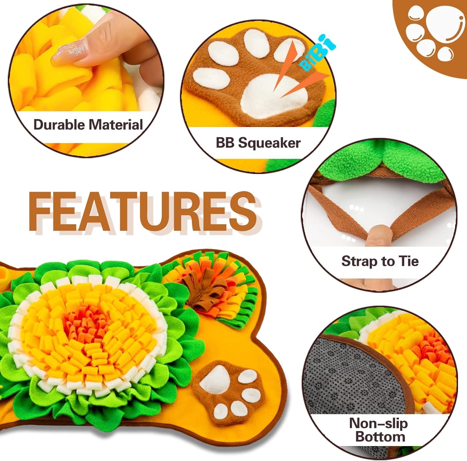 Snuffle Mat for Dogs, Bone Shaped Interactive Dog Feeding Mat 17 X 25 In, Slow Feeder Sniff Mat with Treat Hiding Pockets, Puzzle Enrichment Mat for Puppies, Small and Medium Dogs, Orange