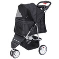 Three Wheels Pet Stroller, 360 Rotation, Folding Convertible Design, Black