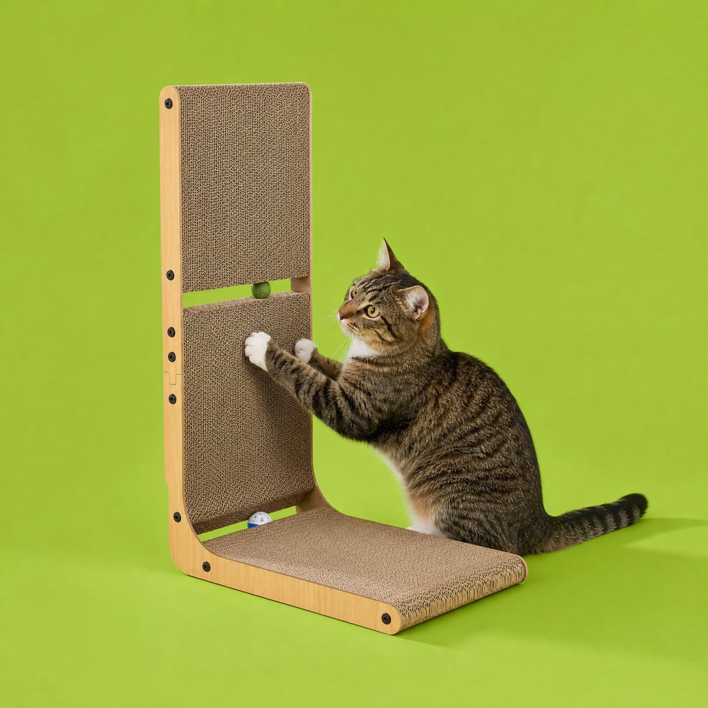 L-Shaped Cat Scratcher with Dual-Surface Scratchers, Brown, 27"