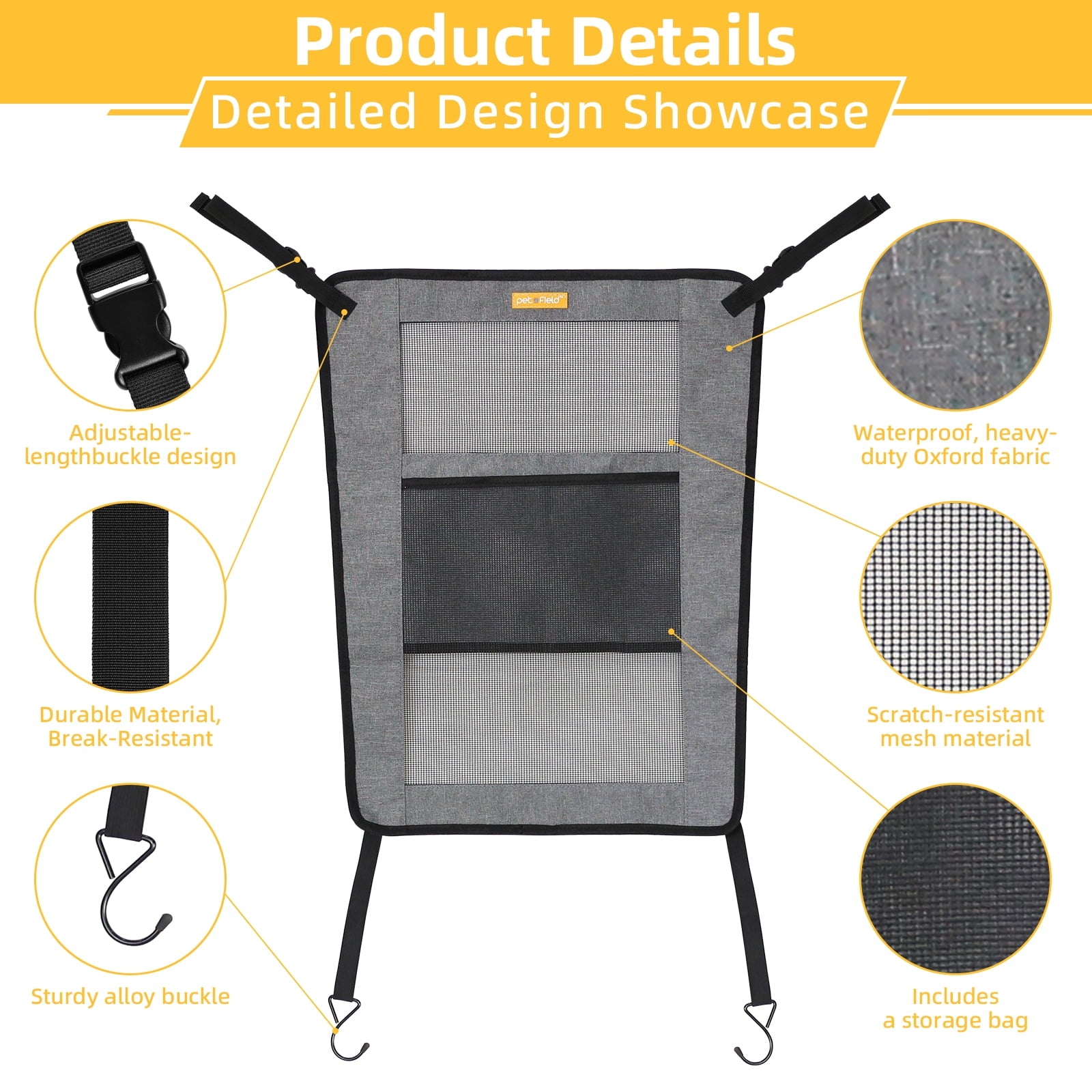 Dog Car Backseat Barrier, Universal Mesh Pet Divider with 2 Mesh Windows, Easy Install Adjustable Pet Fence for All Cars, Suvs, Trucks