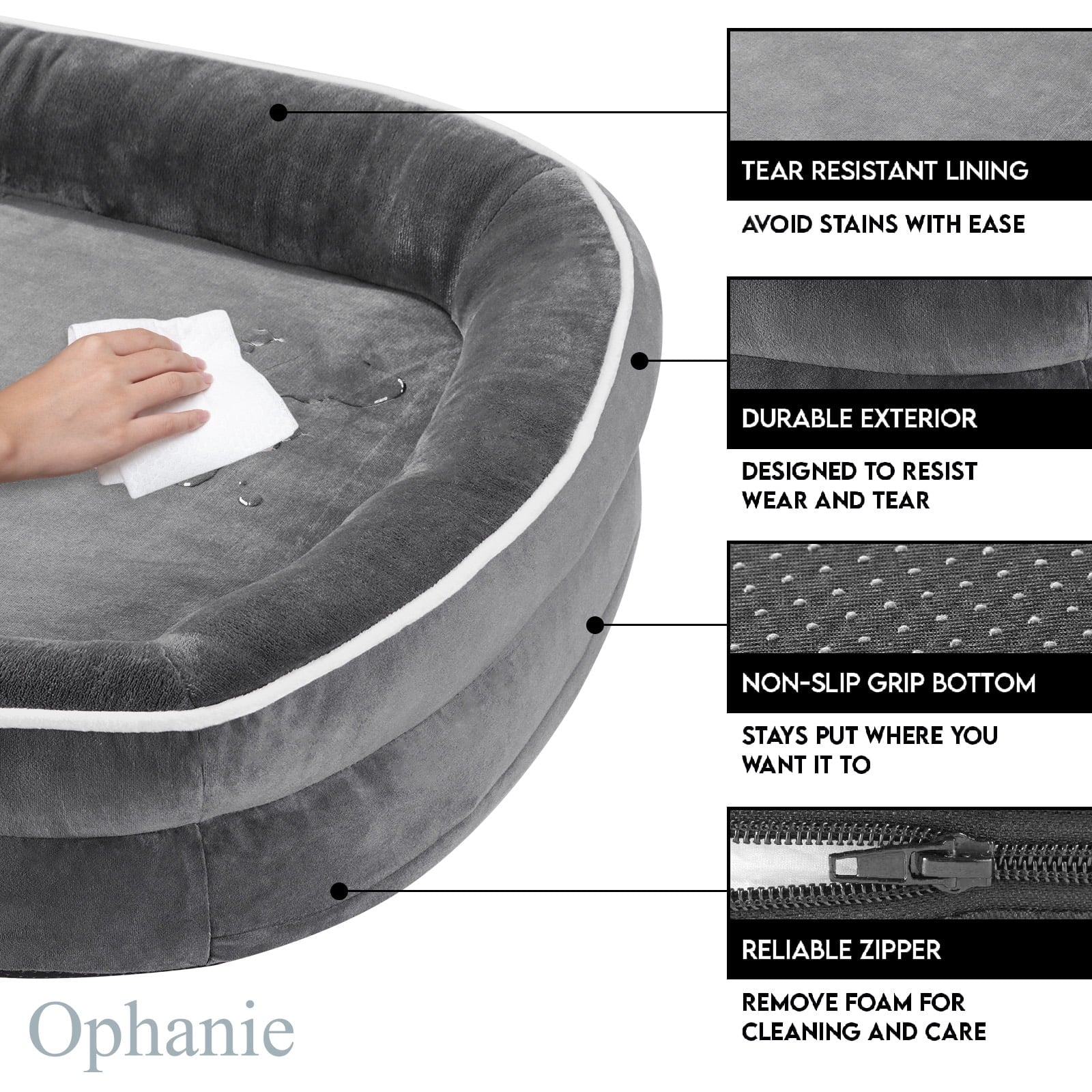 35In Luxury Sofa-Style Pet Orthopedic Bed for Large and Medium Dogs – Removable Machine-Washable Plush Cover, 4-Sided Bolster, Non-Slip Bottom, Size 35"X28"X6" Gray