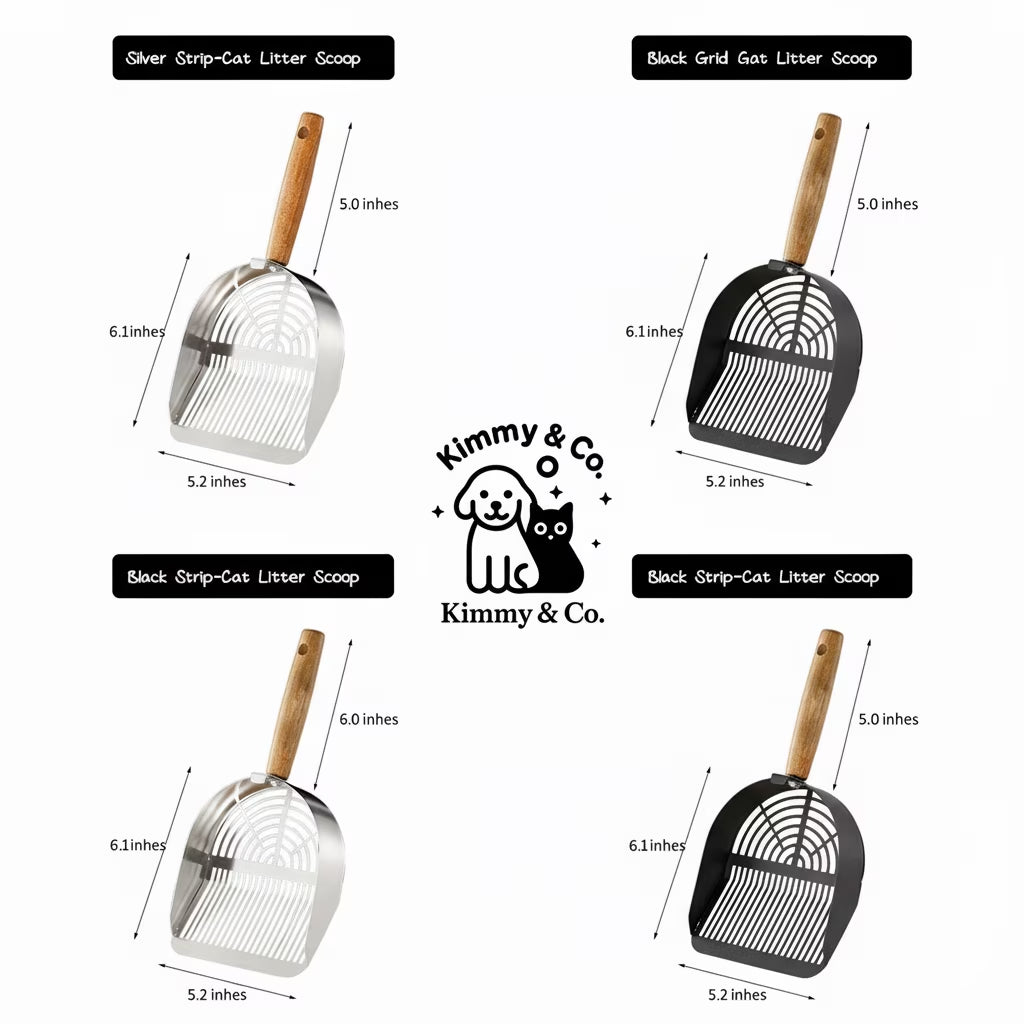 Heavy Duty Stainless Steel Cat Litter Scoop with Solid Wood Handle, Silver round Holes