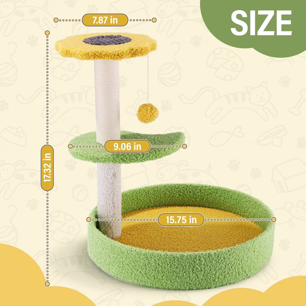 17'' Cat Tree Tower Cat Condo with Sisal Scratching Posts Multi-Level Cat Tower for Indoor Medium Cats, Green