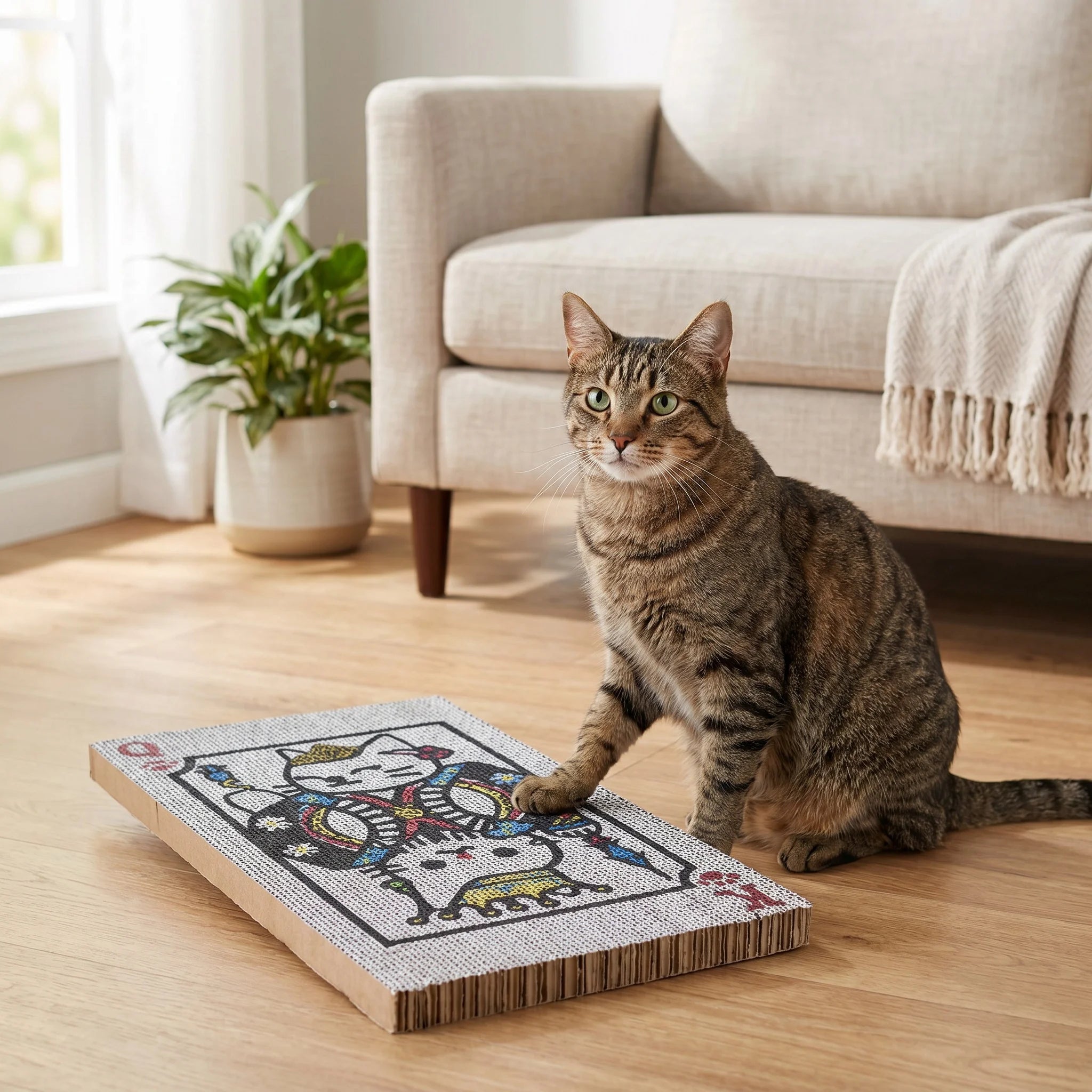Corrugate Poker Card Cat Scratcher, Multicolor, 15.7" X 9.4"