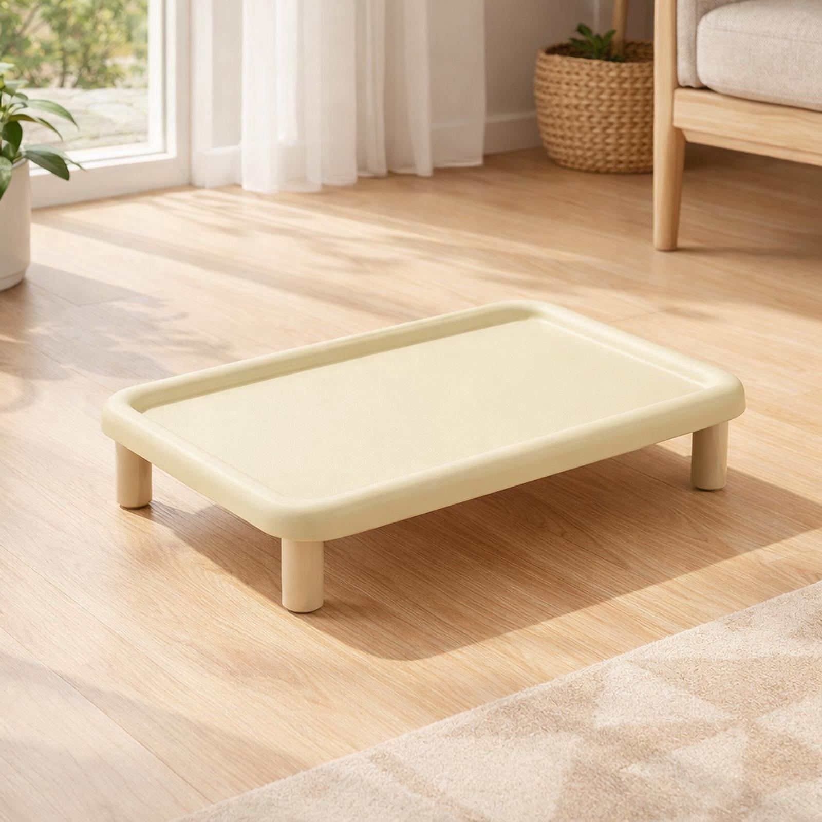 Elevated Pet Feeding Table, Feeder Stand, Washable, Neck Protector, Beige