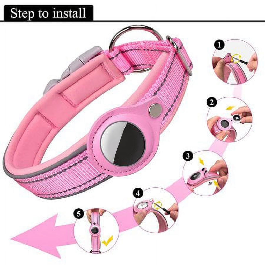 Reflective Airtag Dog Collar,Padded for Apple Air Tag Adjustable Dog Collar with Airtag Holder Case for Heavy Duty Small Medium Large Dogs