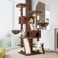 65.7" Large Cat Tree and Tower Condo for Indoor Cats with 2 Scratching Boards, Hammock & Post, Leopard Print