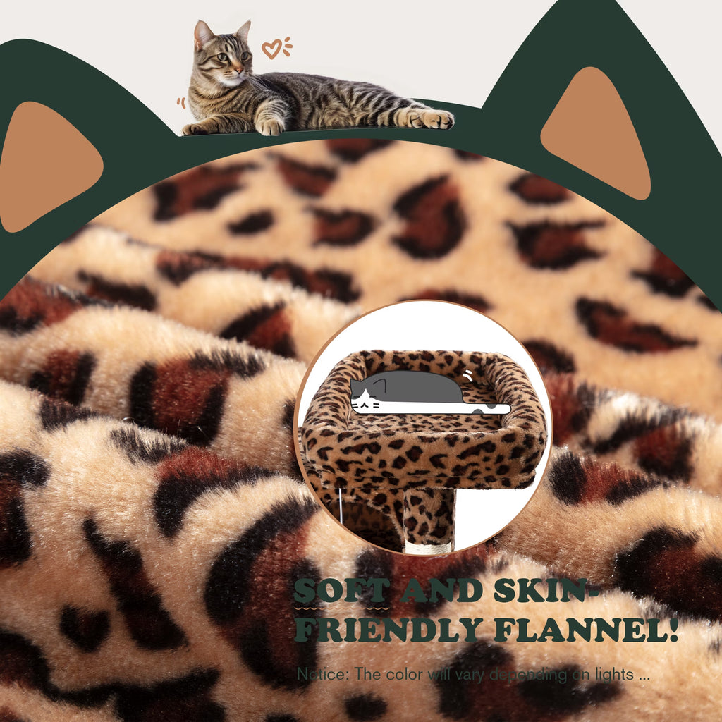 65.7" Large Cat Tree and Tower Condo for Indoor Cats with 2 Scratching Boards, Hammock & Post, Leopard Print