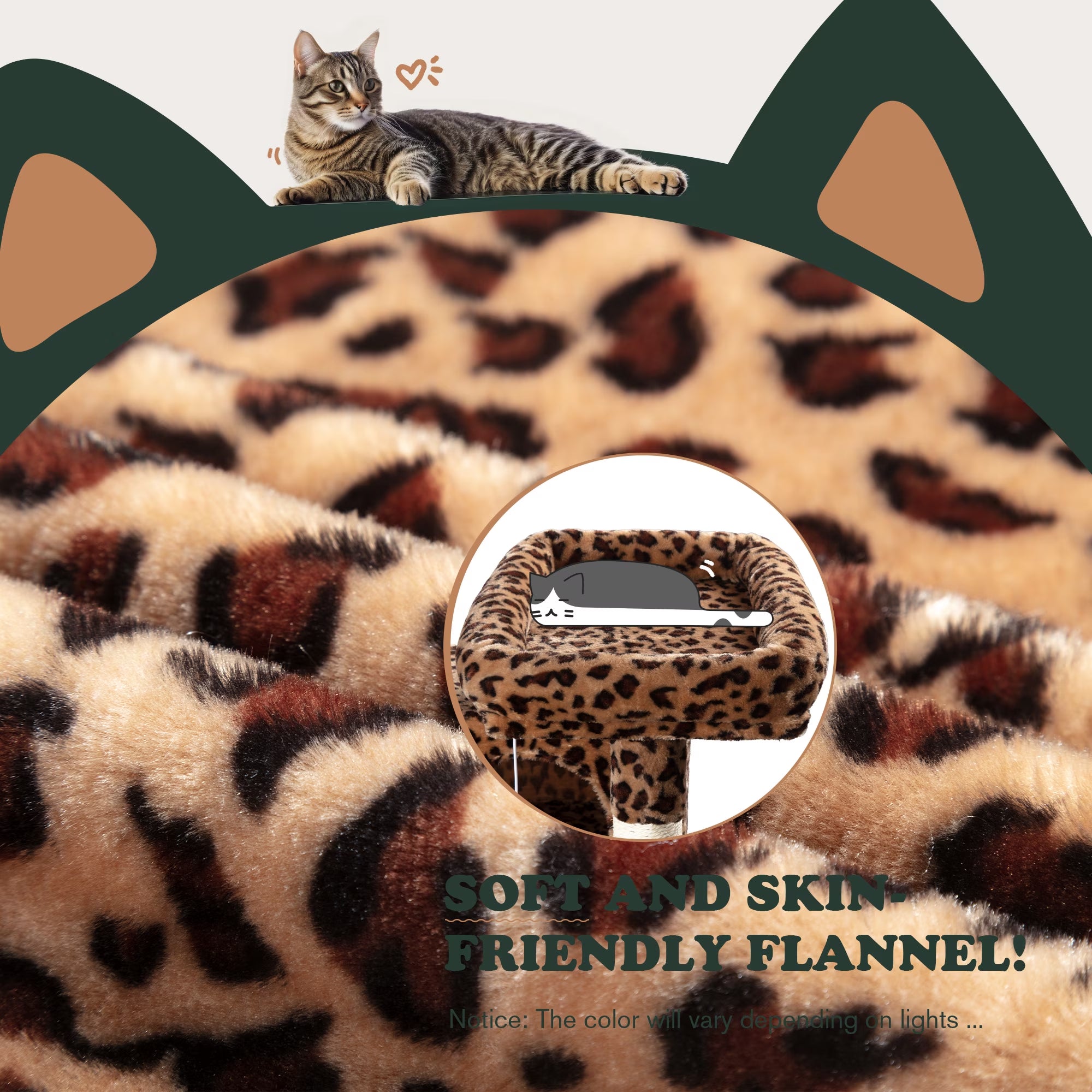 65.7" Large Cat Tree and Tower Condo for Indoor Cats with 2 Scratching Boards, Hammock & Post, Leopard Print