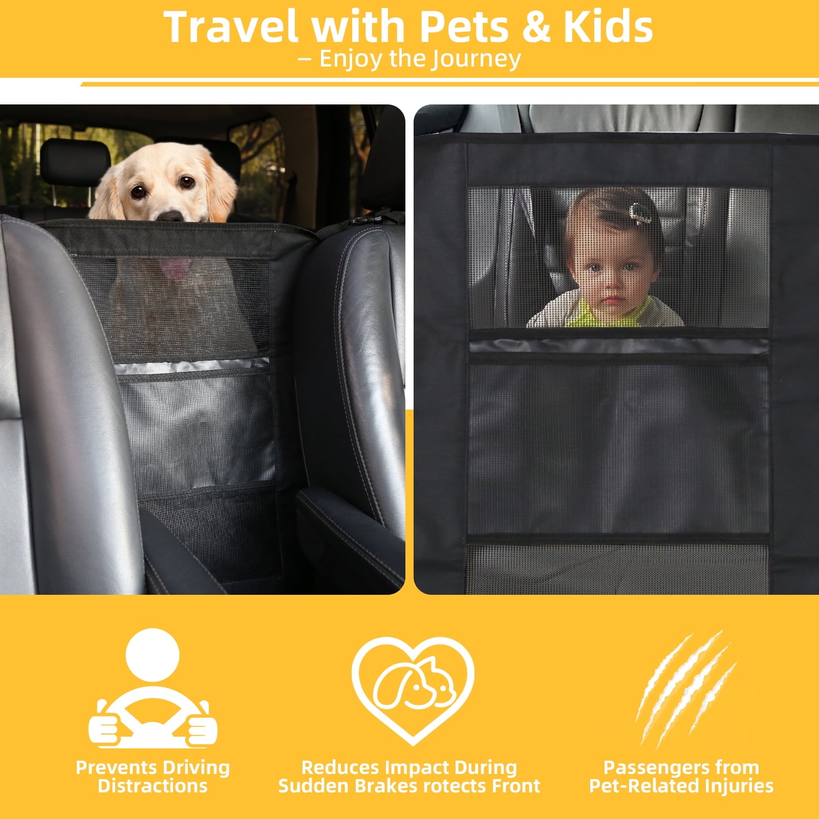 Dog Car Backseat Barrier, Universal Mesh Pet Divider with 2 Mesh Windows, Easy Install Adjustable Pet Fence for All Cars, Suvs, Trucks