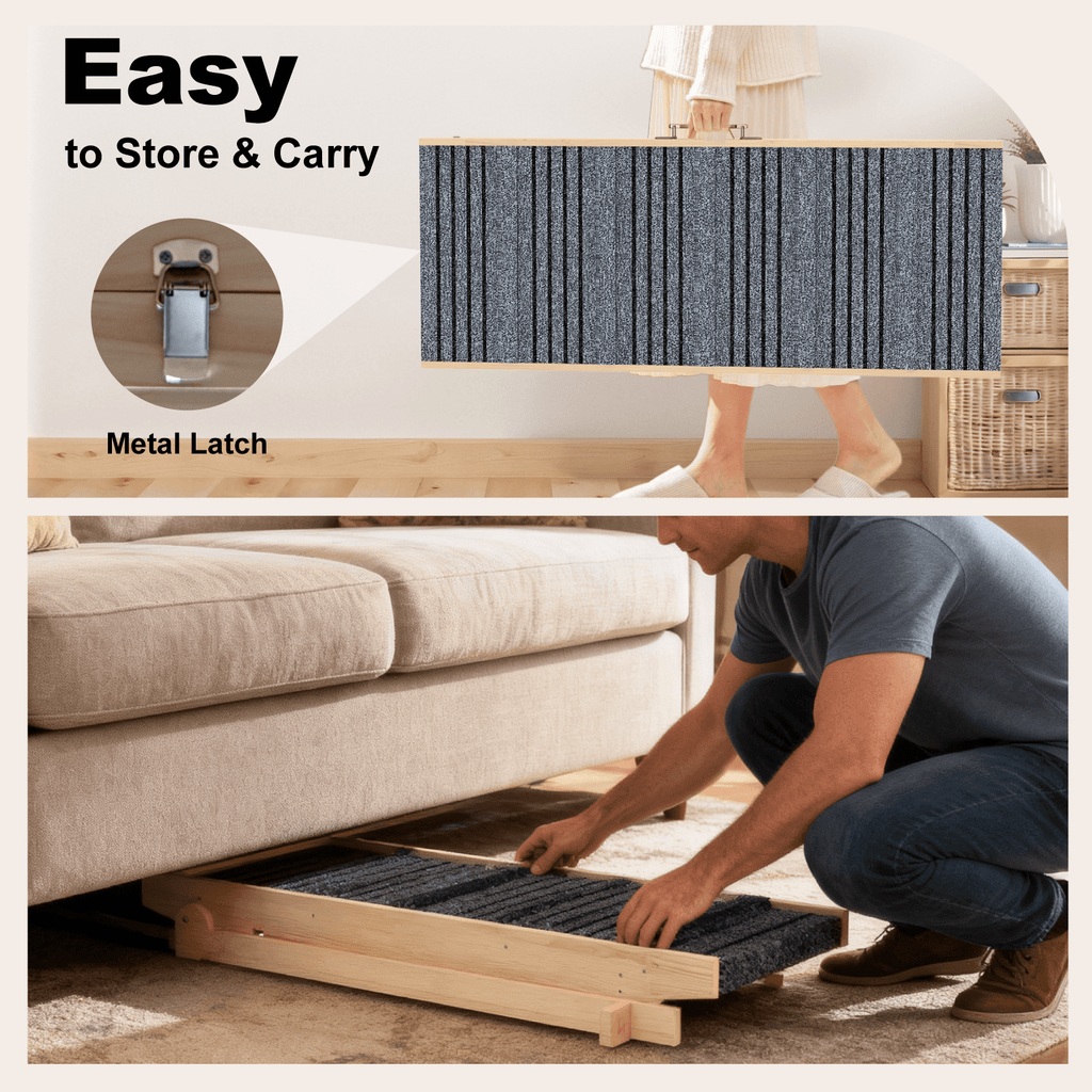 Dog Ramp for Bed W/ 7 Adjustable Heights, Folding Pet Ramp for Small, Large & Cats W/ Non-Slip Surface & Strip, Height from 10.2" to 26.8"(Supports up to 150Lbs)