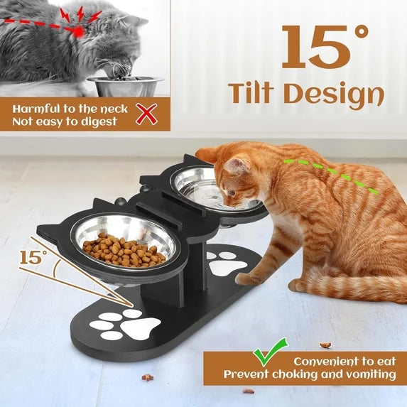 3-Bowl Elevated Cat Feeding Station