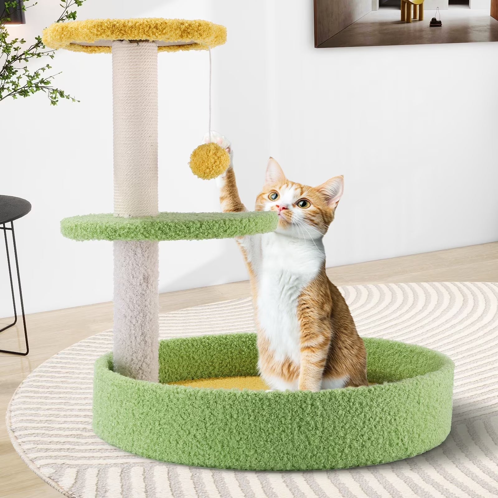 17'' Cat Tree Tower Cat Condo with Sisal Scratching Posts Multi-Level Cat Tower for Indoor Medium Cats, Green