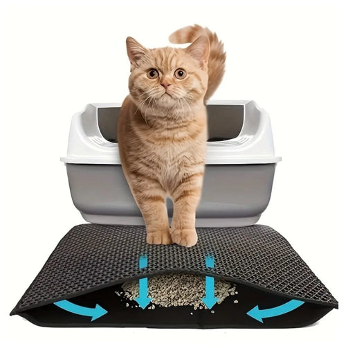 17" X 23" Cat Litter Mat Trapping Match, Honeycomb Double Layer Design, Urine-Proof and Water Proof, Scatter Control, Easier to Clean & Washable(Black)