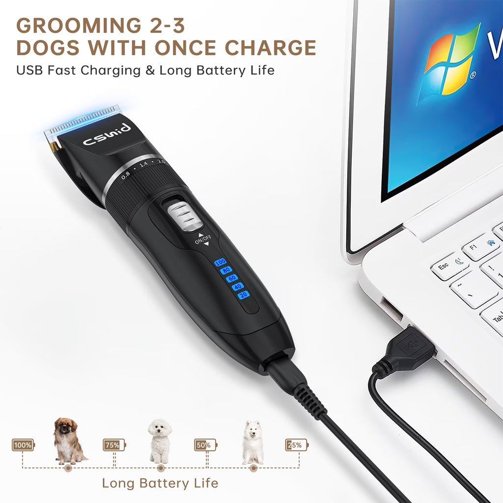 Dog Hair Clippers, Professional LED Display Dog Grooming Kit, Cordless Quiet Pets Clippers Hair Trimmer, Low Noise Dog Shaver Clipper with 4 Comb Guides, 5 Size Fine Tuning Knob for Thick Coats Cats