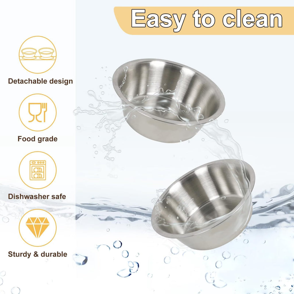 Elevated Cat Bowls for Food and Water, 15° Tilted Raised Stainless Steel Cat Food Bowl, Iron Wood Stand with anti Vomiting Dishes for Indoor Cats, Dogs and Pet