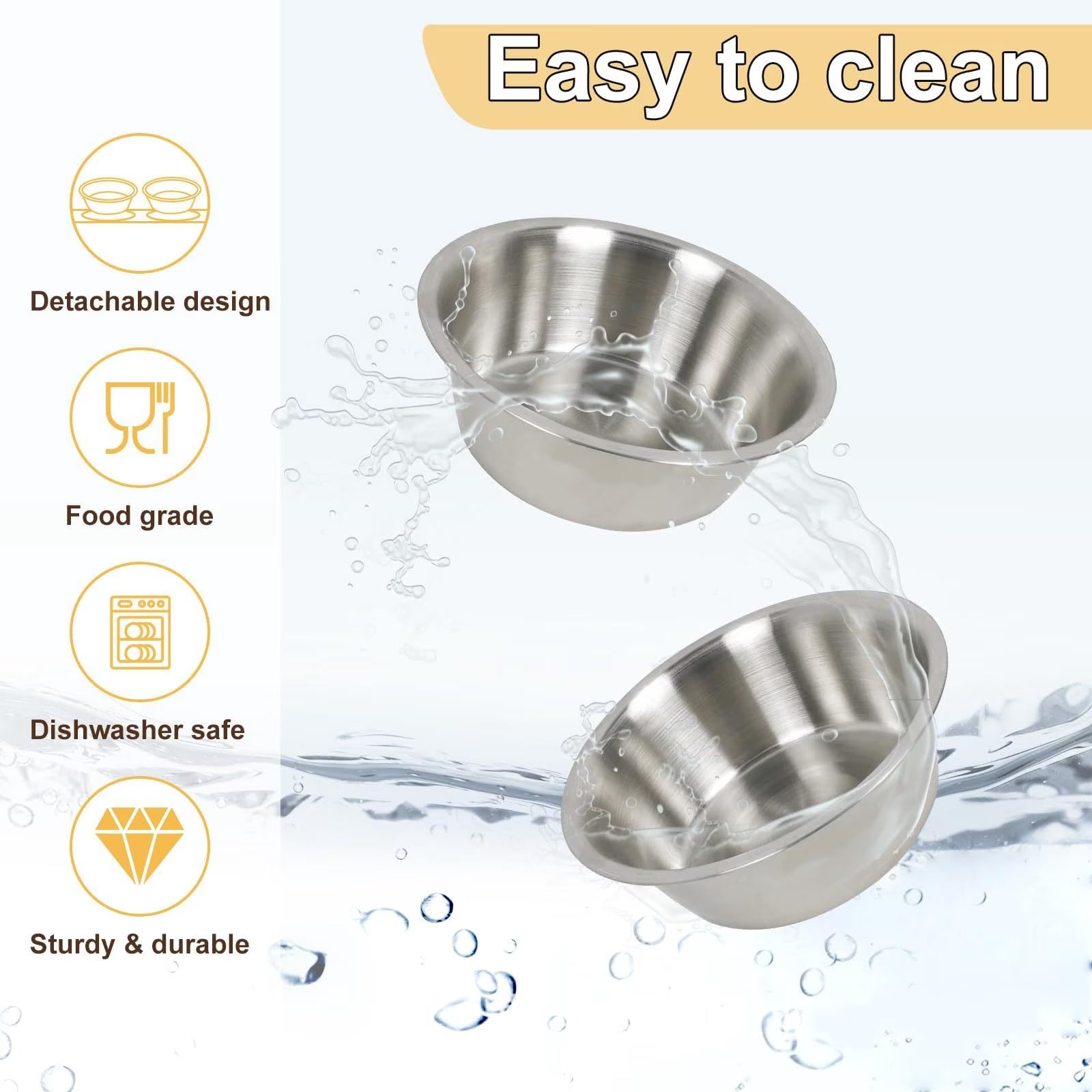 Elevated Cat Bowls for Food and Water, 15° Tilted Raised Stainless Steel Cat Food Bowl, Iron Wood Stand with anti Vomiting Dishes for Indoor Cats, Dogs and Pet