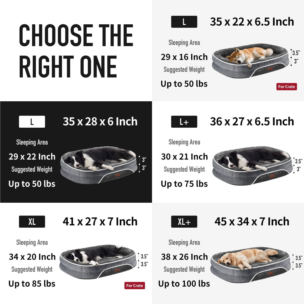 35In Luxury Sofa-Style Pet Orthopedic Bed for Large and Medium Dogs – Removable Machine-Washable Plush Cover, 4-Sided Bolster, Non-Slip Bottom, Size 35"X28"X6" Gray
