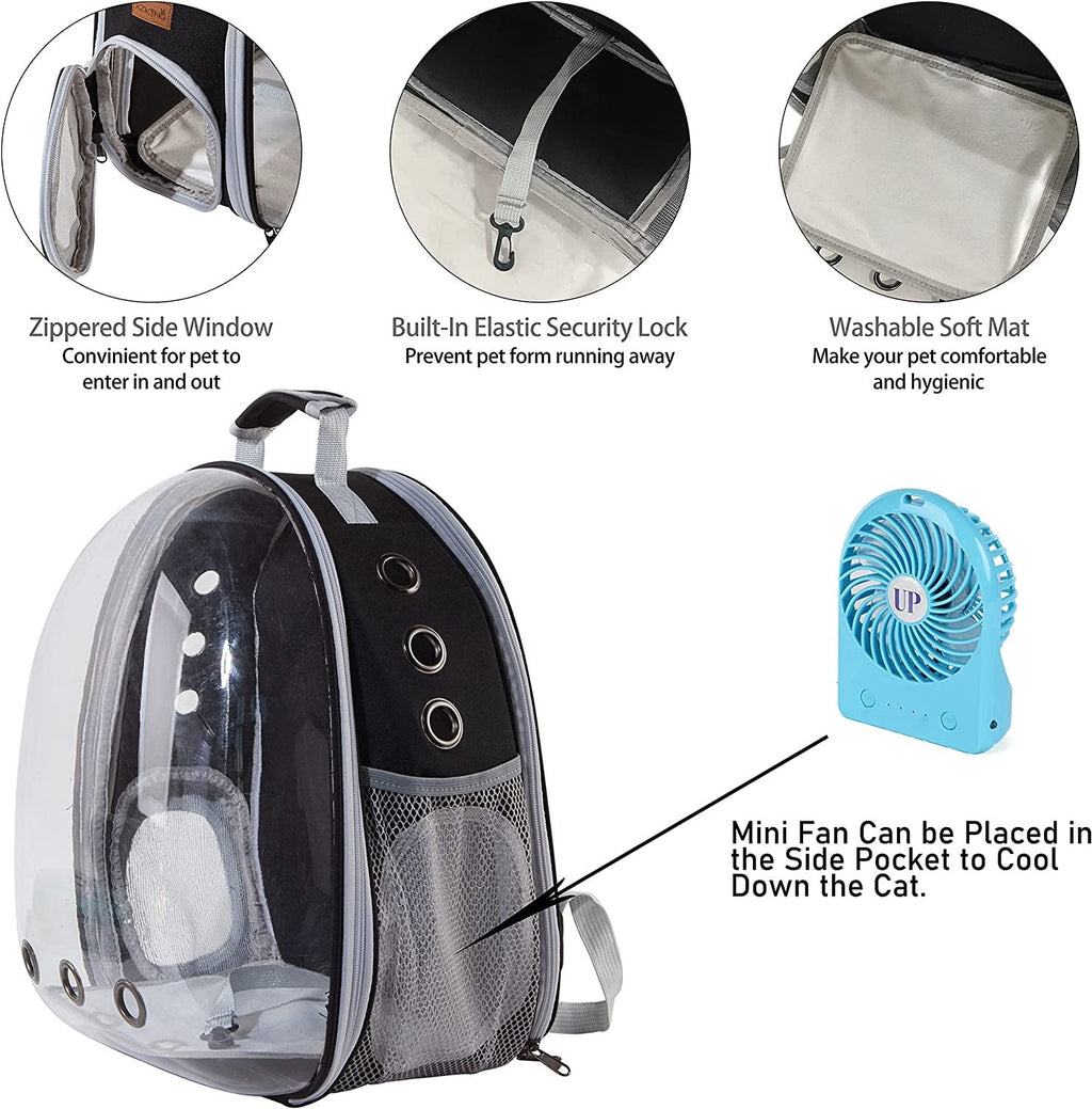 Pet Cat Carrier Backpack Transparent Space Capsule Pet Dog Bubble Bag Hiking Backpack Airline Approved Travel Carrier, Black