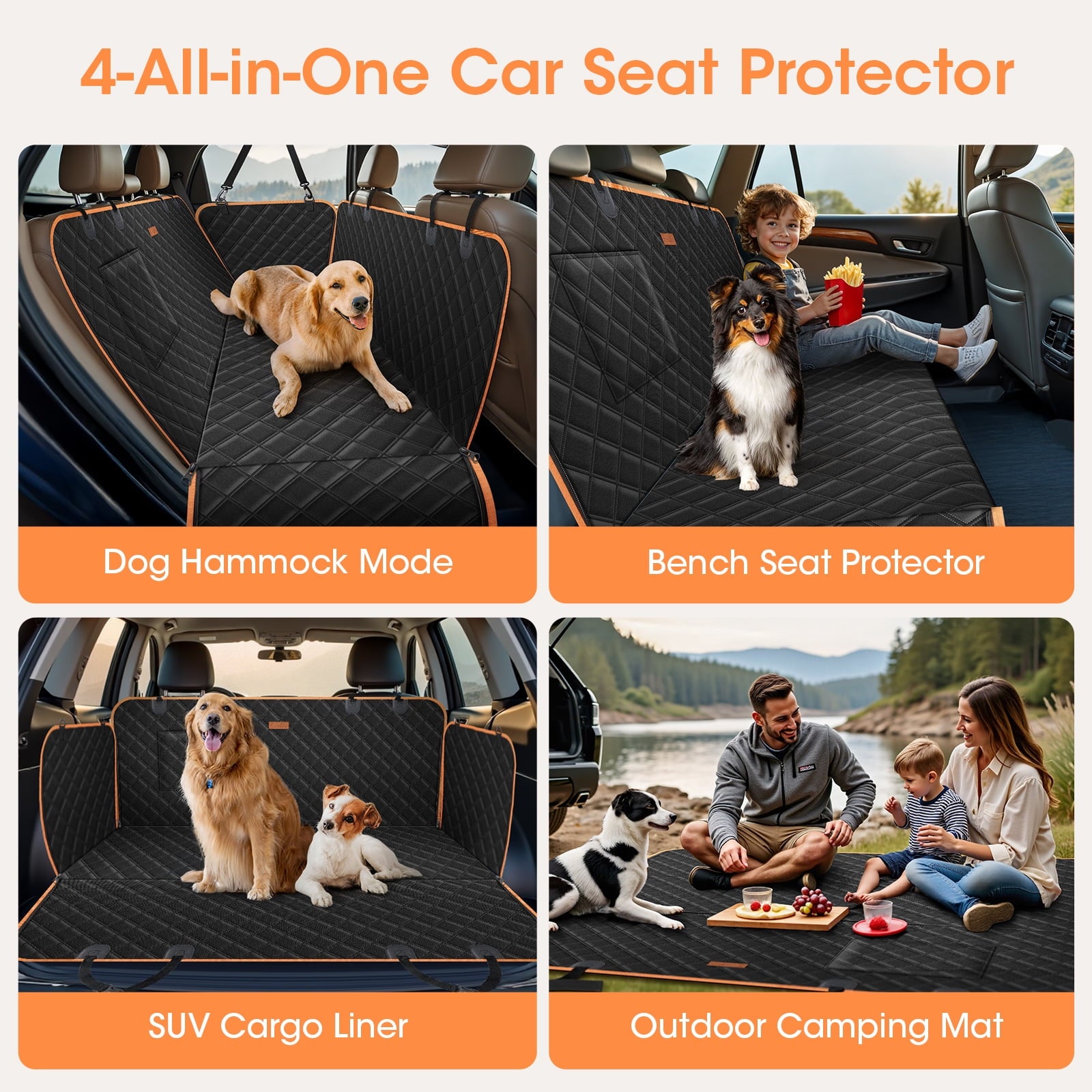 Dog Seat Cover, Upgrade Large Back Seat Pet Seat Cover Hammock for Cars, Trucks, Suvs with Nonslip Backing, Side Flaps, Waterproof, Soft (Black)