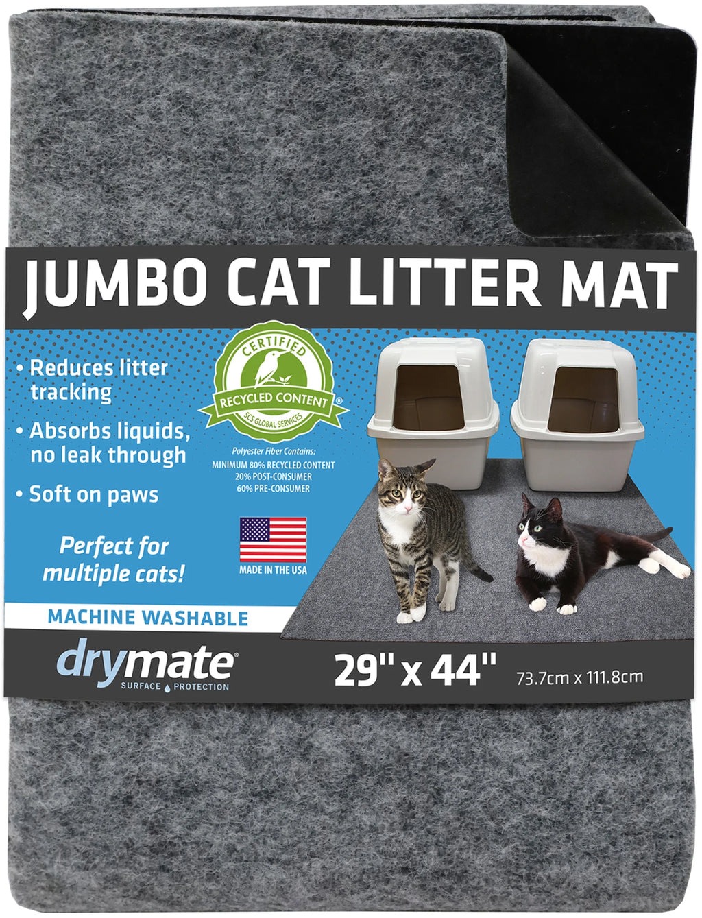Jumbo Cat Litter Box Mat, Waterproof Urine-Proof, Absorbent, Machine Washable, Contains Mess, Soft on Paws, Kitten Supplies 29X44, Light Grey