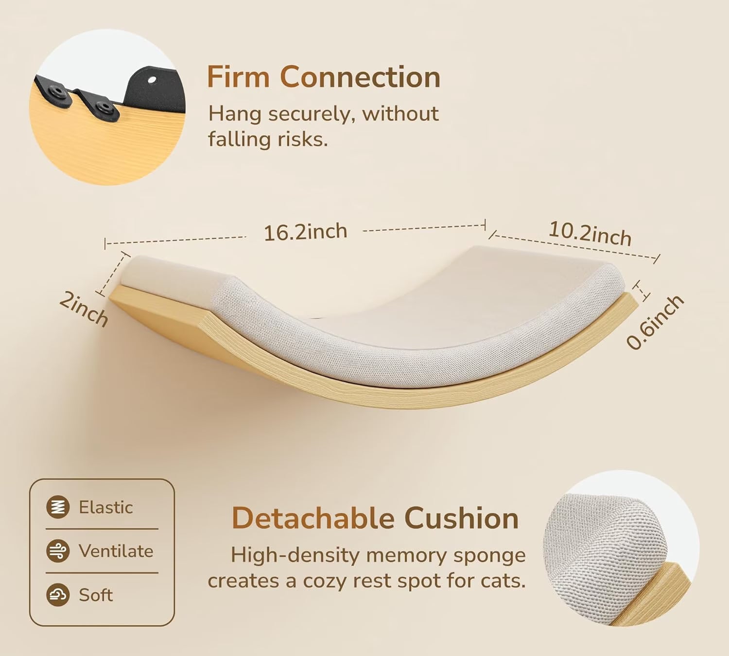 Wall-Mounted Cat Furniture Set, Wooden Climbing Shelves with 2 Steps, Curved Perch and Foam Pad