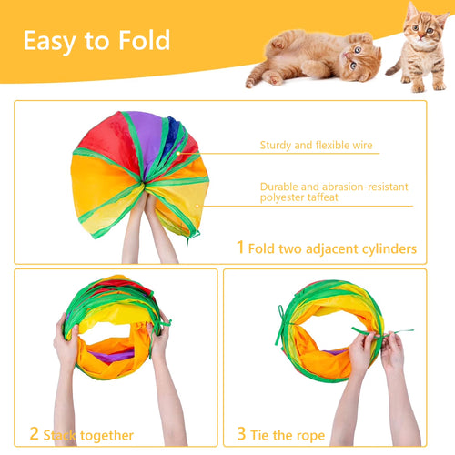 22PCS Cat Toy Set: Camouflage Tunnel, Feather Teaser & Plush/Mouse/Bell Balls (Colorful)
