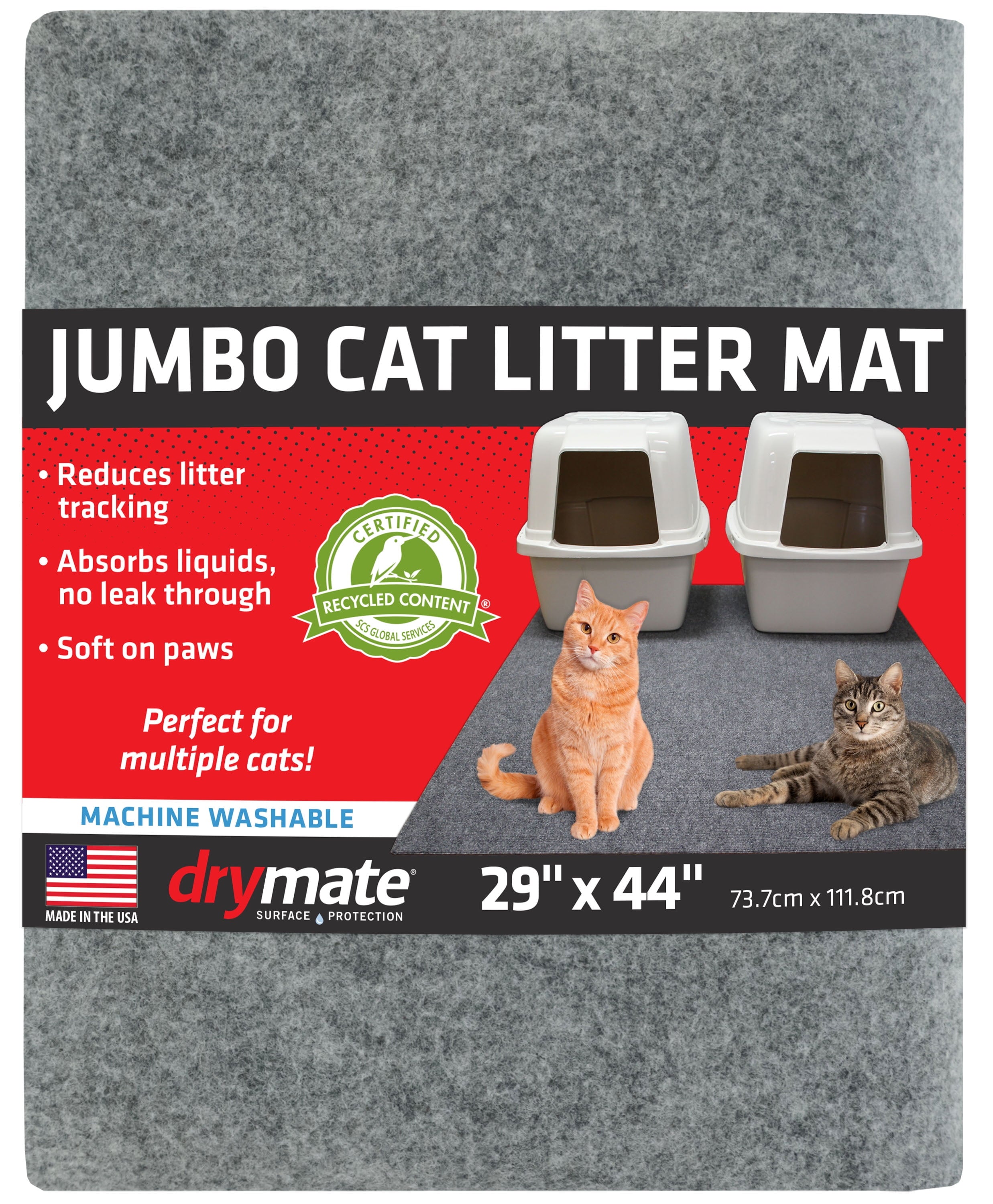 Jumbo Cat Litter Box Mat, Waterproof Urine-Proof, Absorbent, Machine Washable, Contains Mess, Soft on Paws, Kitten Supplies 29X44, Light Grey