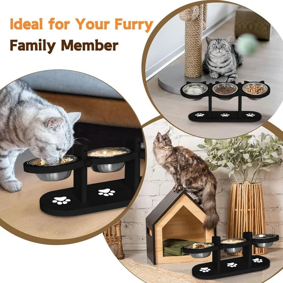 3-Bowl Elevated Cat Feeding Station