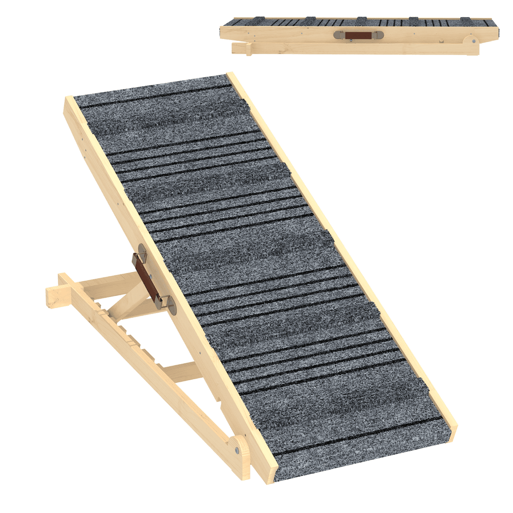 Dog Ramp for Bed W/ 7 Adjustable Heights, Folding Pet Ramp for Small, Large & Cats W/ Non-Slip Surface & Strip, Height from 10.2" to 26.8"(Supports up to 150Lbs)