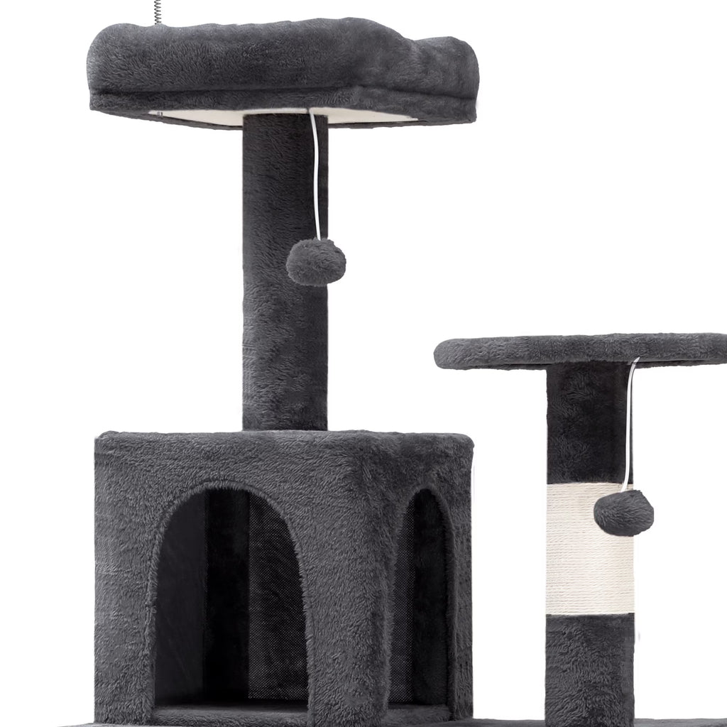 44" Multi-Level Cat Condo with Scratch Posts and Hammock, Light Gray