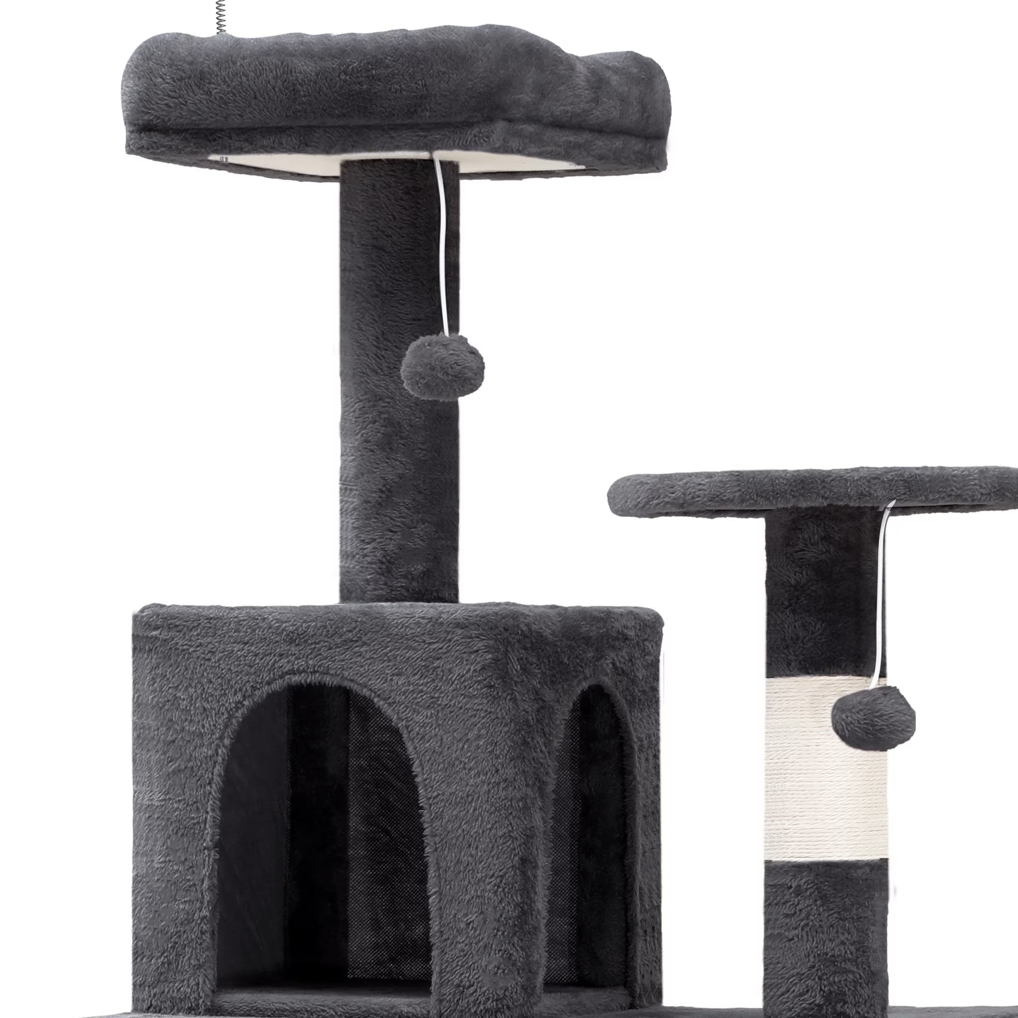 44" Multi-Level Cat Condo with Scratch Posts and Hammock, Light Gray