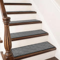 4PCS 30"X8" Non-Slip Stair Treads, Diamond Pattern Indoor Runners, Washable Adhesive TPR Edging, Safety Mats for Kids, Dogs & Elders ，Dark Grey