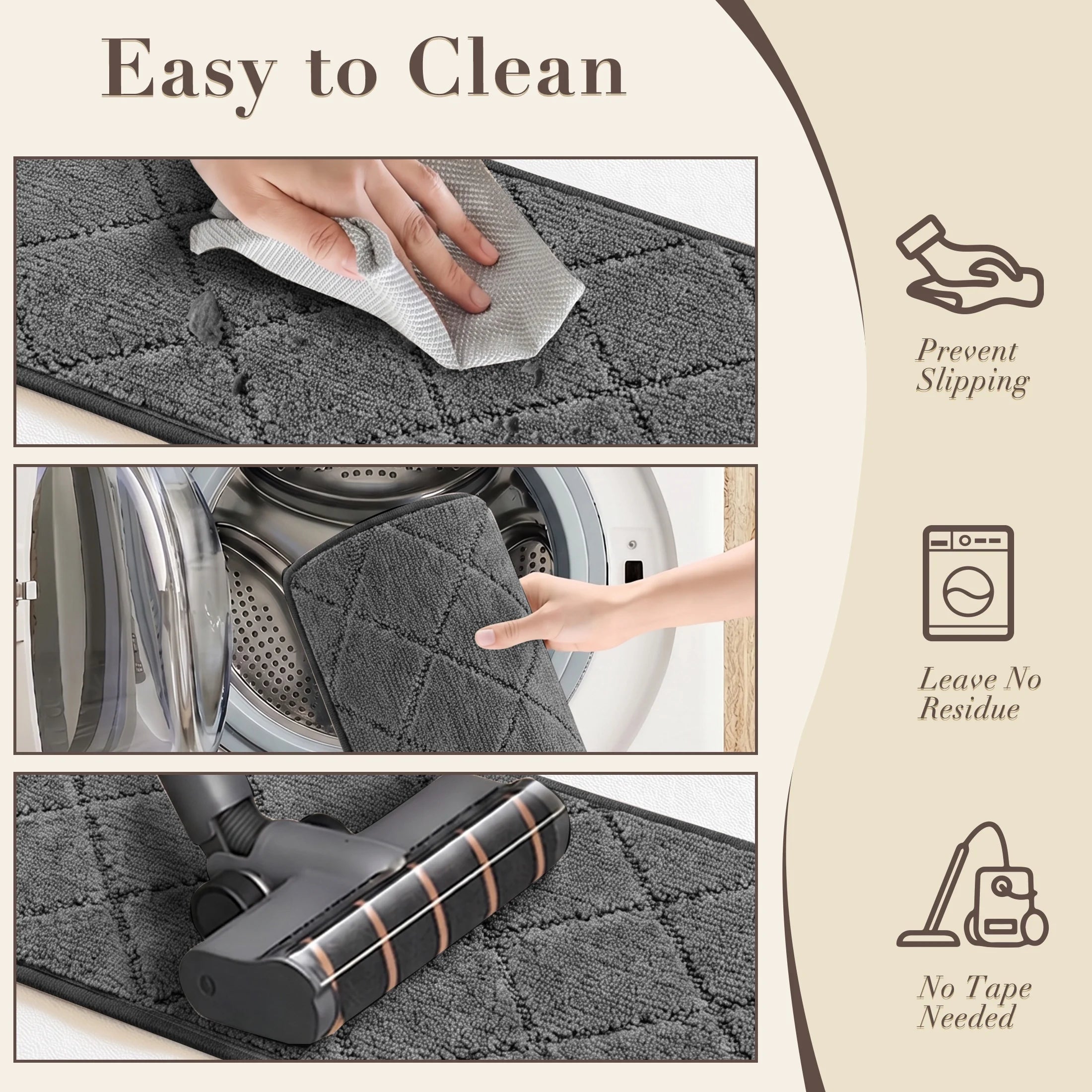 4PCS 30"X8" Non-Slip Stair Treads, Diamond Pattern Indoor Runners, Washable Adhesive TPR Edging, Safety Mats for Kids, Dogs & Elders ，Dark Grey
