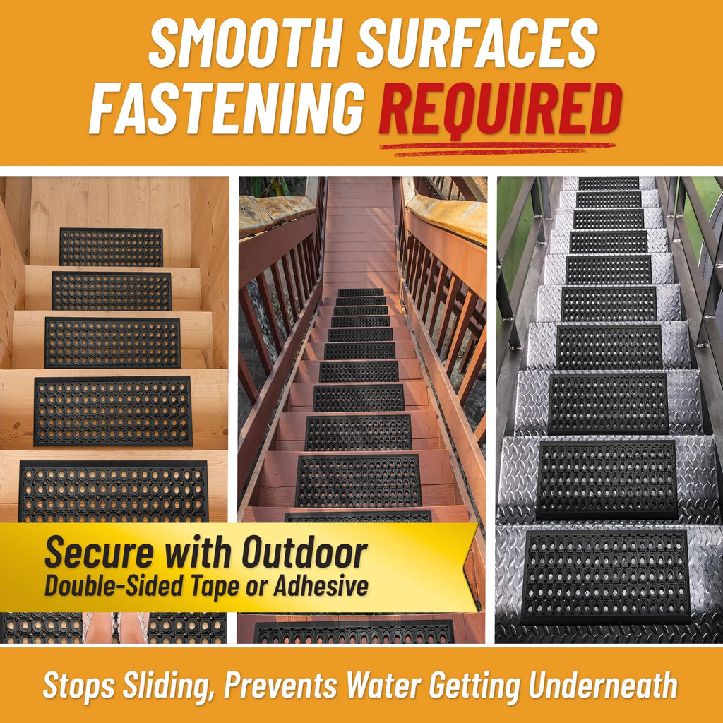 Outdoor Rubber Stair Treads 10" X 30" (5 Pack) – Non-Slip Stair Mats, Black Perforated