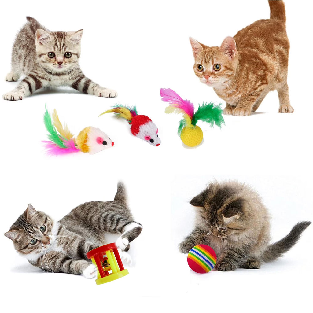 22PCS Cat Toy Set: Camouflage Tunnel, Feather Teaser & Plush/Mouse/Bell Balls (Colorful)