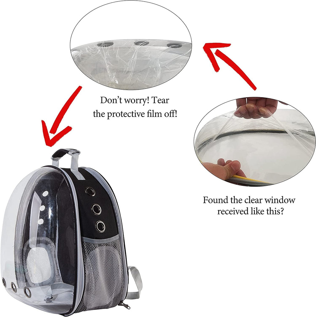 Pet Cat Carrier Backpack Transparent Space Capsule Pet Dog Bubble Bag Hiking Backpack Airline Approved Travel Carrier, Black