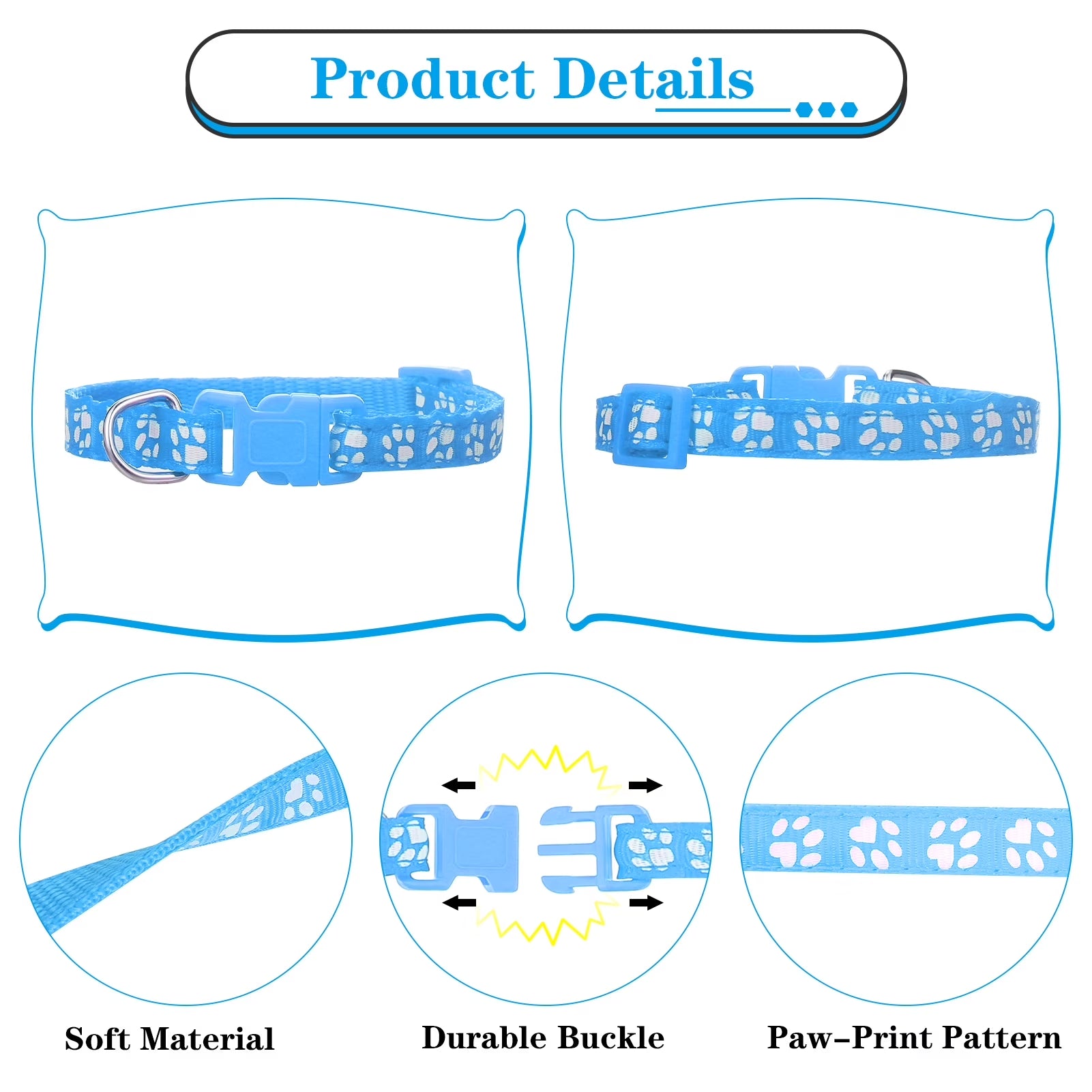 Taihexin 10 Pack Cat Collars with Bells, Puppy Id Collars, Adjustable 7.5-12.6 Inch Safety Buckle Nylon Kitten Collar with Name Tag, Cat Collar for Girl Cats Male Cat (10 Colors & 2 ID Tags)
